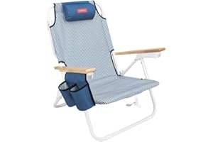 ‎FLAMINGUEO Flamingueo Krzesło plażowe, wyściełany otwór na głowę i ramię, 5-pozycyjny nachylenie, wygodny podnóżek i podłokietniki, uchwyty plecak łatwy do przenoszenia, 59 x 62,5 x 77,5 cm