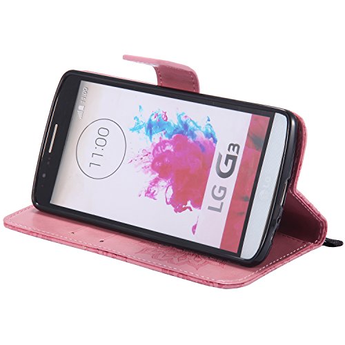 LG G3 Hülle,LG G3 Leder Wallet Tasche Brieftasche Schutzhülle,Cozy Hut® Prägung Sunflower Muster PU Lederhülle Flip Hülle im Bookstyle Cover Schale Stand Ständer Etui Karten Slot Schutzhülle Pink Tasche Wallet Case für LG G3 / D858 5,5 Zoll – Rosa - 5
