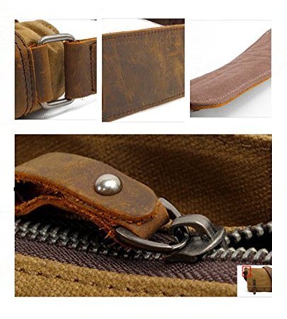 Y-DOUBLE Wasserdicht Vintage Canvas Leder Messenger Bag Umh  ngetasche Aktentasche Schultertasche 14 Zoll Laptoptasche Notebooktasche aus Canvas und L
