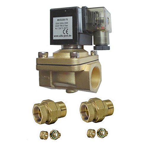 Magnetventil 230V MS Innengewinde 3/4" für Solar- und Heizungsanlagen, Industrie- und Agrartechnik, inkl. 2 Verschraubungen 3/4" IGxAG (51148)