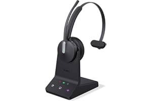 Yealink WH64 Wireless Headset mit Mikrofon,185 m Reichweite DECT & Bluetooth Mono Kabelloses Headset with 3 Mikrofonen für Teams Zoom,Skype,UC,IP-Telefon, PC,26H Sprechzeiten