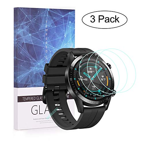 BECEMURU Protecteur d'écran Huawei Watch GT 2(46 mm) Protecteur de Verre Trempé 9H Pleine Couverture pour Huawei Watch GT 2(46 mm) (3 Paquet)