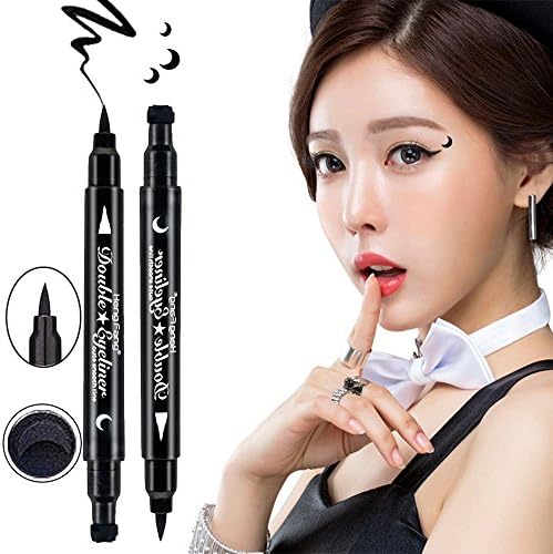 HuntGold HengFang Cool Black Dual-ended Waterproof Liquid Eyeliner Pen Cosmetic Tool with Tattoo Stamp Seal Moon Shape