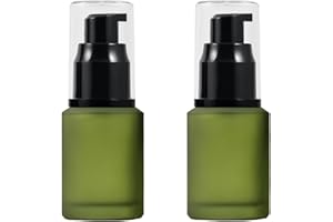 LEXICANMHS 2 sztuki 60 ml puste zielone butelki ze szkła mlecznego z buteleczkami z pompką, dozownikami kosmetyków, szklankami, pojemnikami do przechowywania, przenośna butelka podróżna, próbka,