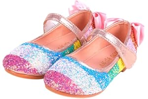 Artibetter 1 Paar Kleine Mädchen Ballettschuhe Abendschuhe Mary Jane Kinder Pailletten Regenbogen Wohnungen Glänzend Kinder Party Heels Pumps Ballerina Hochzeit Schuhe Größe
