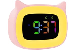 Seutgjie Despertador Niña Despertador Digital Pilas con Luz Nocturna para Niña Niños Adolescentes 8 Colores RGB 18 Tonos de Llamada Alarmas Duales Modos de Repetición 12/24 Horas para Dormitorio