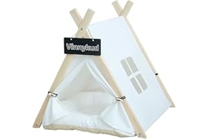 Vinnykud Pet Teepee with Cushion Dogs Tent Removable and Washable Portable Canvas Pet Teepee Tent with Window Dog Bed Play House for Dog Cat Rabbit Guinea Pig