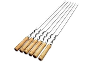 JACKFRU Spiedini piatti in acciaio inox con manico in legno, 55 cm, forchetta per carne e shish kebab skewers, accessori per barbecue