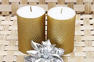 Maxime Candles Wax Decorative Candles (10.5 cm x 8.5 cm x 5.5 cm, Golden, Set of 2)