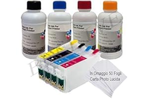 BELLIEVESTORE KIT 4 CARTUCCE RICARICABILI CON CHIP AUTORESET+4 X 250ML INCHIOSTRI DI RICARICA COMPATIBILE PER epson Stylus D78 / DX4000 / DX4050 / DX5000 / DX5050 / DX6000 / DX6050 / DX7000F / D92 / D120 / DX4400 / DX4450 / DX7400 / DX7450 / DX8400 / DX8450 / DX9400F / S20 / SX100 / SX105 / SX200 / SX205 / SX400 / SX405 / BX300F / s SX600FW / B40W / BX600FW / SX110 / SX210 SX510W S21 SX610FW SX115 SX215 SX515W SX218 DX9400F SX405WiFi SX410 , In Omaggio 50 Fogli Carta Lucida .
