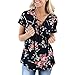 Produktbild ASHOP Mode Frauen Kurzarm Bandage Blumendruck Tops Bluse Shirt Tee (XL, Schwarz)
