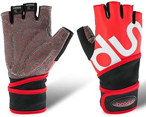 Weight Lifting Gloves, with Wrist Support Ideal for Fitness Gym Dumbbell Crossfit Bodybuilding Powerlifting MTB, with Straps,for Men( Color : Red , Size : L )