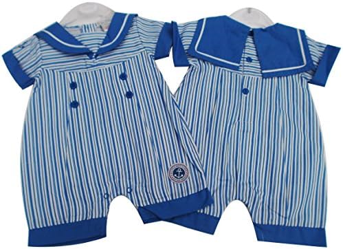 BNWT baby boys blue and white stripey summer sailor suit romper (3-6 months)