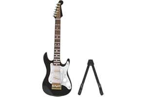 KooingTech 14 cm Mini E Gitarre Modell, Hölzerne E-Gitarre Ornamente Handwerk Mit Ständer (Schwarz)