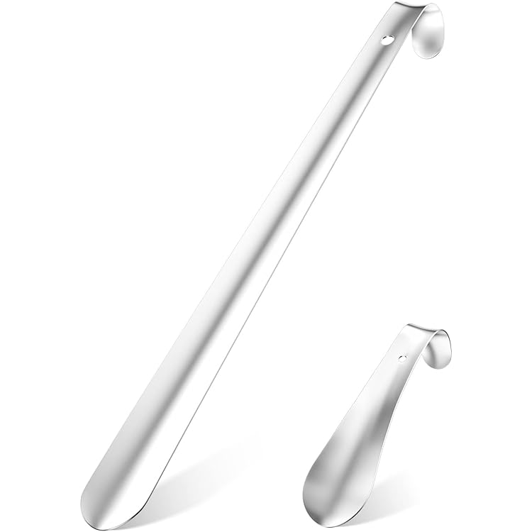 Chausse Pied Long, 42 CM+16 CM Chausse Pied Métal Avec Lanière En Cuir, Chausse Pieds Enfant Long Manche Acier Inoxydable Shoe Horn Pour Homme, Femme, Enfants, Les Personnes Âgées, Femme Enceinte