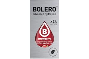 BOLÉRO Bolero Drink 24 Bolsitas 3 gr gramos Palos Frutas Preparado Polvo Soluble para Bebidas Frescas en Agua Producto, 72 gramos Edulcorado con Stevia (Strawberry)