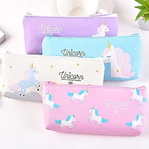 Jiada Unicorn Theme Makeup Bag Organizer Canvas Pencil Pouch Zipper Stationery Purse - Assorted Colours (1 Pcs)