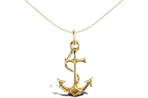 Jewelco London Solid 9ct Yellow Gold Anchor Charm Pendant