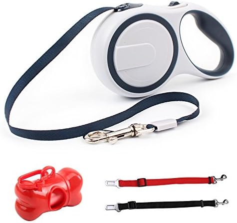 Dog Training Leash,xhforeve Retractable Dog Leash with 2 Alternative Bite-proof &amp; Car Vehicle Harness Seatbelt Front Part Pet Leashes and 1 dog garbage bags ,16ft (5m) Ribbon Style Cord for medium and large Dogs up to 88lbs (40kg)