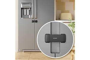 EUDEMON Updated French Fridge Lock French Door Refrigerator/Freezer Lock Apply to Max 2.28"(58mm) Two Door Gap Distance,Cabinet Cupboard Lock for Kids & Babies,Easy to Install (Black)