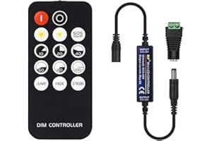 BTF-LIGHTING Mini RF Dimmer Controller 14 Teclas para FCOB 3014 5630 5730 3528 Tiras de LED DC5V/DC12V/DC24V Dimmer Switch Brightness Mode Effect Mode Wireless LED Dimmer Controller (Single Color)
