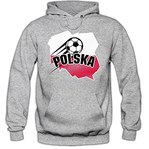 Shirt Happenz Polen WM 2018#1 Hoodie | Fußball | Bialo-czerwoni | Herren | Trikot | Nationalmannschaft, Farbe:Graumeliert (Greymelange F421);Größe:XXL