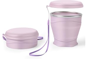 Bidponds 260 ml hopfällbar silikonkopp med lock, BPA-fri, 304 rostfri stålkant, bärbar kopp för resor, camping, vandring, utomhussport (ljuslila)