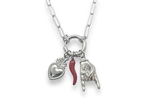 SiLo Bijoux Collana catena sacro cuore corno mano corna donna uomo in acciaio inox 316L anallergico alta qualità portafortuna - Disponibile color oro e argento - Confezione regalo