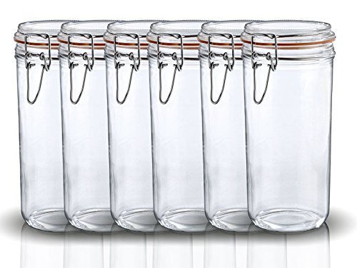 Drahtbügelgläser Set mit Bügelverschluss Serie Terrmetic 6 teilig | Füllmenge 1000 ml 1 Liter | Lufdticht Konservieren | durch den Gummiring und den Drahtbügelverschluss