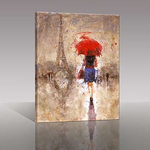Nuolan Art P1L009 - Lienzo Decorativo para Pared, diseño de Paraguas con Texto en inglés Walking on Paris, 30,5 x 40,6 cm, Color Rojo