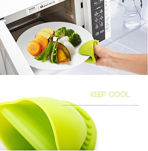 Veewon Topflappen Silikon Topf Halter Herd Mini Mitt Kochen Pinch Grips Küche Hitzebeständige Lösung – 2 Stück (Grün) - 4