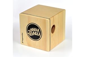 VOLT KazooJon Würfel Mini Cajon Bongo Kazoo Holz Schlagwerk Instrument (12 x 12 x 12 cm, Birke / Pinie, patentierte Schlagflächen, mit Dämpfungselement), Braun / Grün