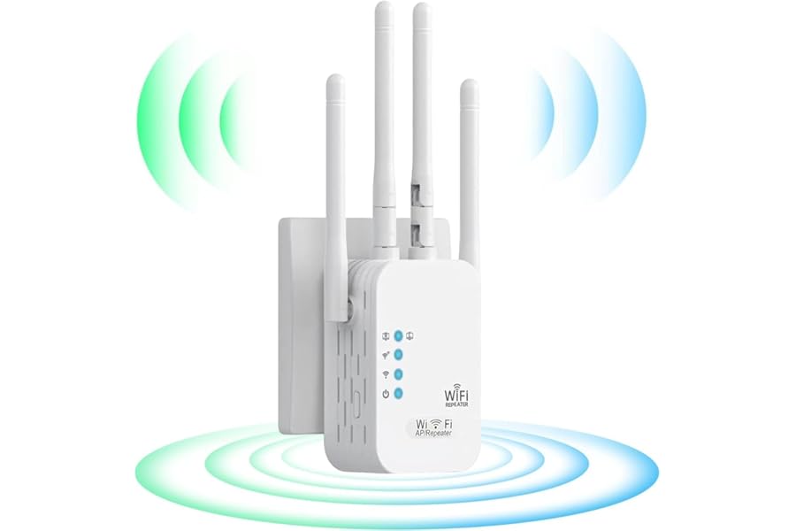 WiFi Booster Range Extender 1200Mbps, WiFi Signal Amplifier Dual Band 5GHz & 2.4GHz, 4 Antennas WIFI Signal Booster Repeater with Ethernet Port, Wireless Internet Booster/Hotspot with Wider Coverage