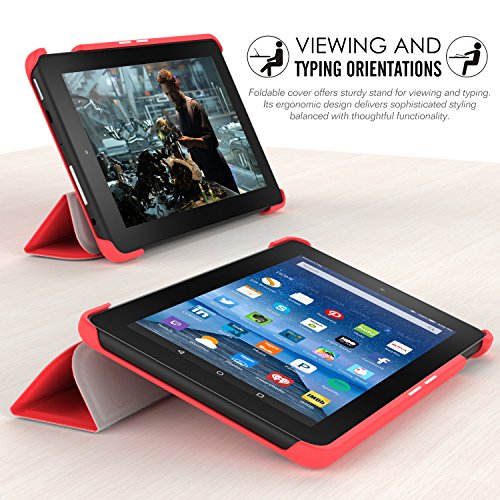 MoKo Fire 7 2015 Hülle – Ultra Slim Lightweight Schutzhülle Smart Cover Case mit Standfunktion für Amazon Fire 7.0 Zoll (5. Generation – 2015 Modell) Tablet, Rot - 4