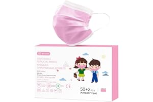 Lot de 52 Masque Chirurgical Enfant médical Masque de Protection Masque jetable Type 2R EN14683 BFE≥98% 3 Plis MEDI SANTÉ (Rose)