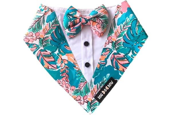 DOG-O-BOW Tropicana Print Tuxedo Bandana for Dogs Aqua Blue, Comfortable Daily (Medium Size)