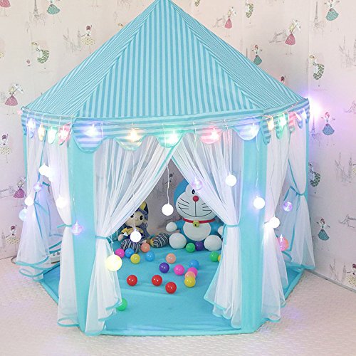 Kids Fairy Play Tent Childs Toddlers Indoor and Outdoor Hexagon Princess Castle Playhouse Tents Blue