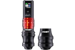 MAST TATTOO Mast Fold2 Pro Kabellose Tattoo Maschine Pen Rotary Tätowiermaschine Tattoo Gun 7 Strokes Length 2000mAh Batterie Powerful Motor by Mcore Smart Display Screen für Pro Artists (red)