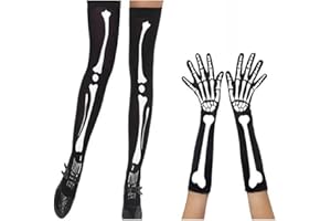 MAGICLULU 2 Pair Skeleton Gloves Socks Halloween Bones Skeleton Print Stockings