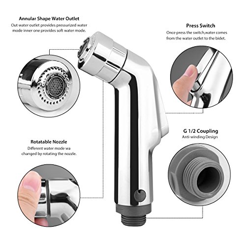 AOZBZ 2 Modi Toilette Bidet Handbrause Brause Bidet-Armaturen, Bidet Dusche Spritzgerät Spray WC Duschkopf Wasserhahn für Intimpflege Windeln mit Schlauch, T-Stück Winkelventil, Halterung Halter, Halter Haken - 2