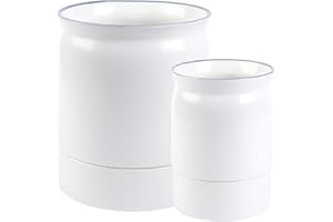 BLUE GINKGO Portautensili da Cucina : Set di 2 portautensili in Ceramica | Portautensili Grande e portautensili Piccolo per Posate in Terracotta | Oggetti Essenziali per la casa - Bianco