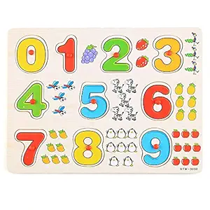 FunBlast Wooden Colorful Learning Educational Board for Kids with Knobs, Educational Learning Wooden Board Tray, Size- 30 X 22 cm, Available in 4 Different Variants (Numbers)