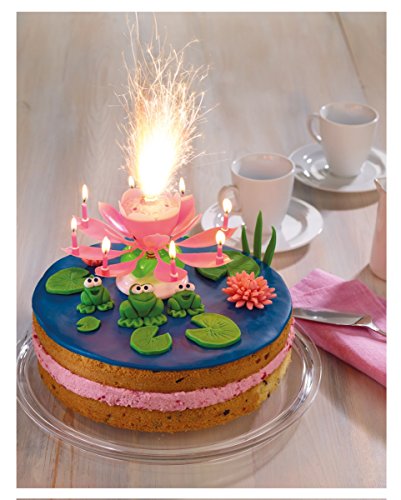 Pinke Blüten Fontäne mit Musik für Geburtstags-Torten