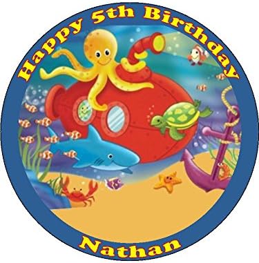 Under The Sea Edible Icing Cake Topper Circle[Please use the 'Gift Option' or the 'Contact Seller' in the 'Your Orders' section of Amazon to tell us the wording required on your topper.] (4.5 inches/11.4cms )