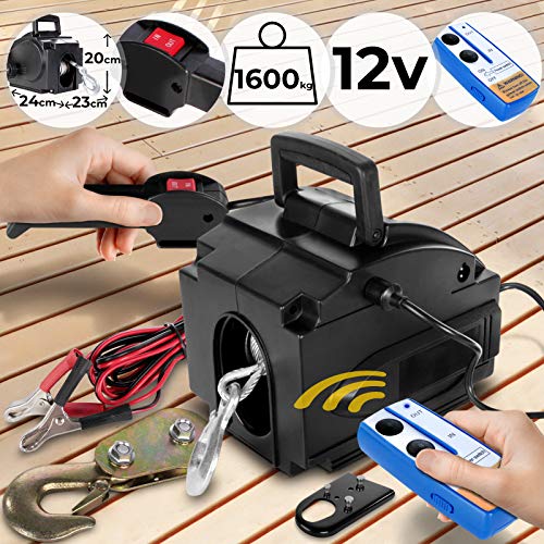 TIMBERTECH Cabrestante eléctrico | 12V, con mando a distancia, carga máx. 1600 kg | Torno elevador