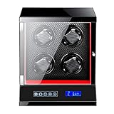 Watch Shaker, Luxury Smart LCD File LED Light Mechanical Watch Automatic Silent 4 Grid Winding Watch Box, geeignet für Fast alle mechanischen Uhren,Black,US