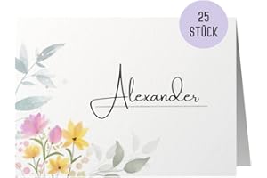 ‎THINGS OF HAPPINESS 25 Namensschilder Hochzeit by Things of Happiness | Sitzplatzkarten Blanko | Platzkarten, Tischkarten Namenskarten 25er Set im Boho Design (Pastell Blumen)