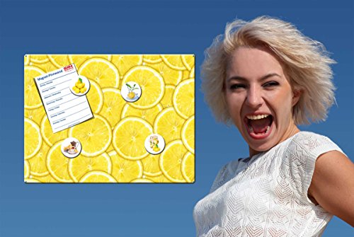 Magnettafel Zitronen – Fruchtige Design Metall Magnetpinnwand 40×30 cm – Memoboard Pinnwand Küche Essen & Trinken mit Motiv: Zitronenscheiben – inkl. 4 Magnete mit Bild Zitrone für Magnetwand – Original GUMA Magneticum® - 2
