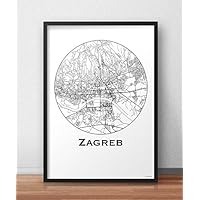 Plakat Zagreb Kroatien Minimalist Map - City Map, Dekoration, Geschenk