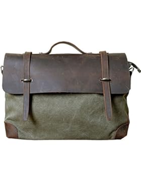 Newvine Unisex Damen Herren Leinwand Leder Umhängetasche Aktentasche Business Tasche